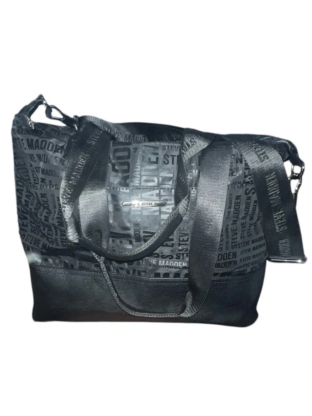 Steve Madden Black Logo Print Weekender Duffle Travel Bag